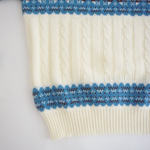 Vintage Whim Cream Blue Nordic Cable Knit Sweater Eclectic Grandpa Cabincore L - Picture 6 of 10
